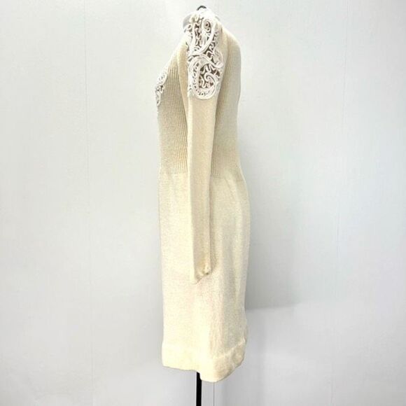 Vintage 80s Pat Sandler Wellmore Embellished Cream Sweater Dress Women’s 6 Zip - Picture 7 of 14